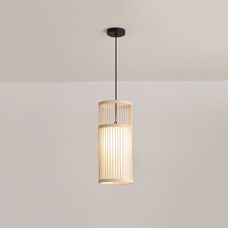 Einfacher 1-Licht-Anhänger Licht, Zylinder Bambuskäfig Schatten Anhängerlampe für das Restaurant