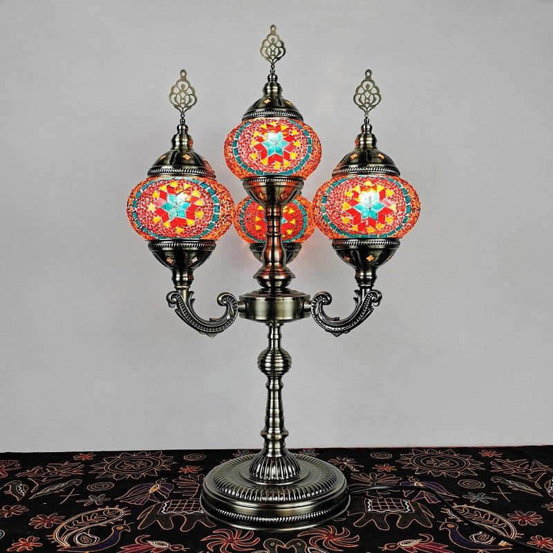 Lampada da tavolo a 4 teste arancione/blu/blu e arancione Lampada da scrivania con candelabri in vetro artistico laminato a mano vintage
