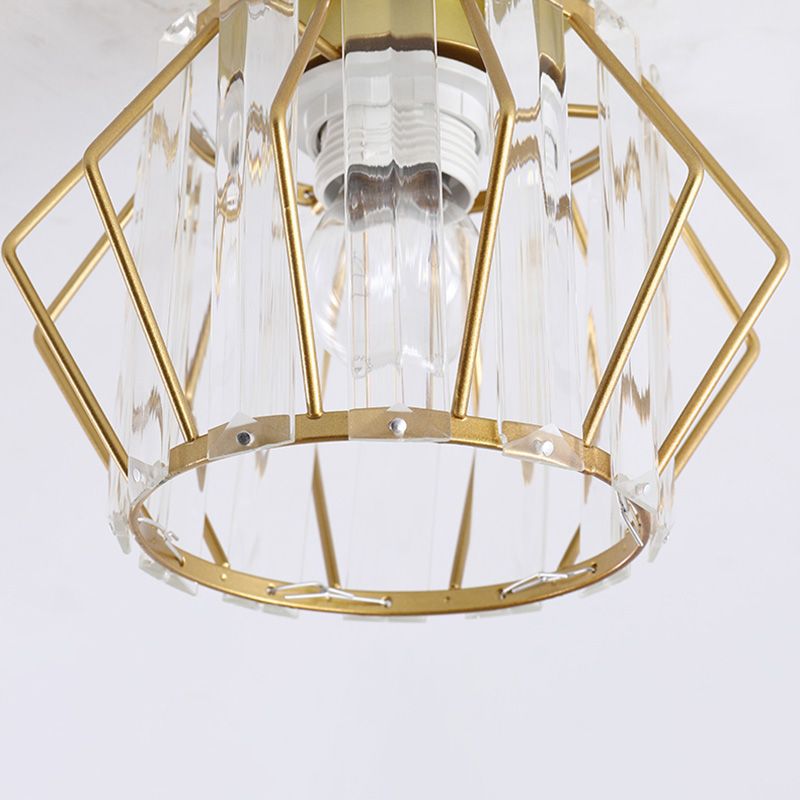 Caged Crystal Flush Ceiling Light Modern Style 1 Bulb Flush Mount Light for Hallway