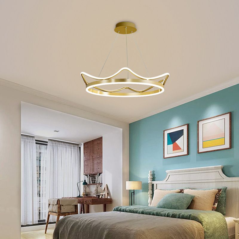 Ultra-modern Crown Pendant Lighting Fixtures Acrylic Hanging Lamp with Hanging Cord for Bedroom