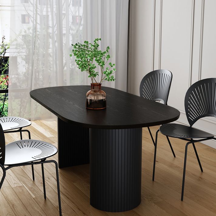 Solid Wood Contemporary Double Pedestal Dining Table Sintered Stone Table for Dining Room