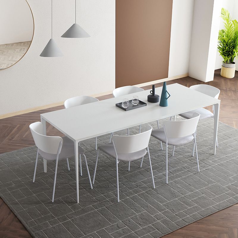 Modern Sintered Stone White Dining Set with Rectangle Tabale and Metal Base Dining Room Set