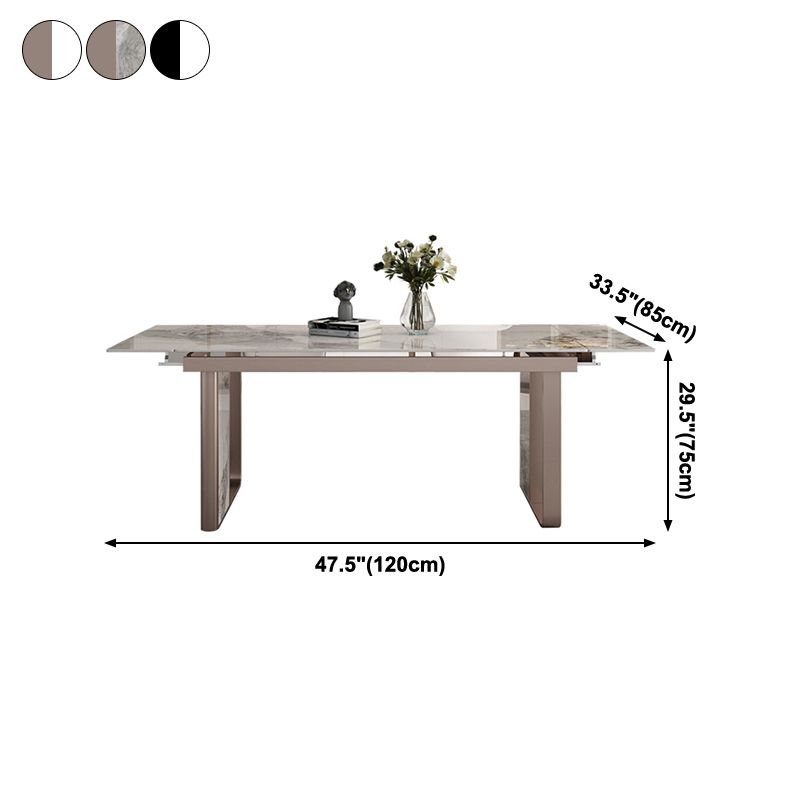 Traditional Luxury Style Dining Table Rectangle Sintered Stone Table with Double Pedestal