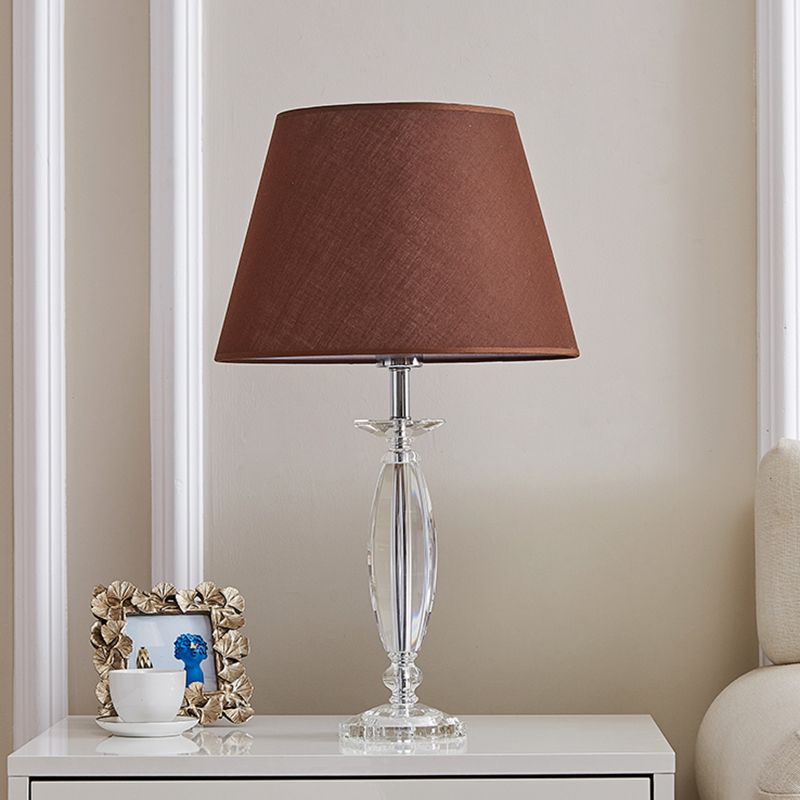 1-head stof schaduwtafel licht traditioneel wit/vlas/koffie taps toelopende studieruimte nachtkastje lamp met kristalbasis