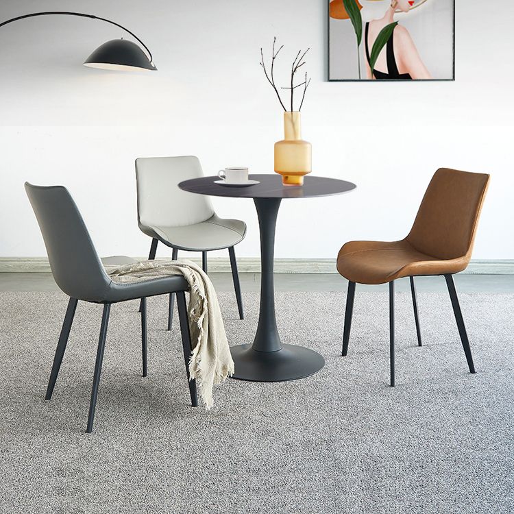 Contemporary Black Round Stone Dining Table with Tulip Style