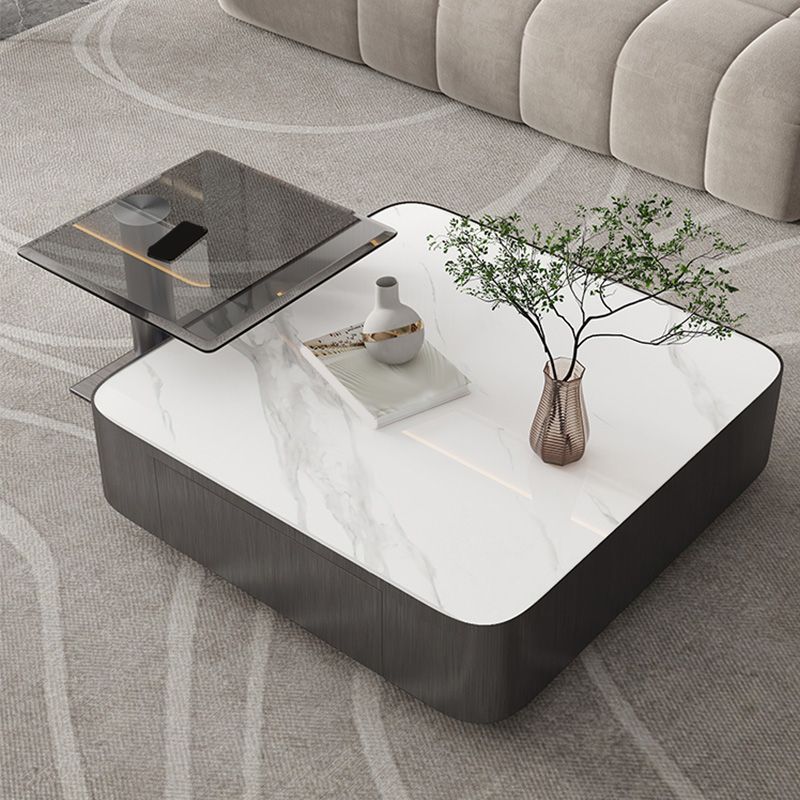 Square Slate Coffee Table Set Contemporary 2 Drawers Cocktail Table