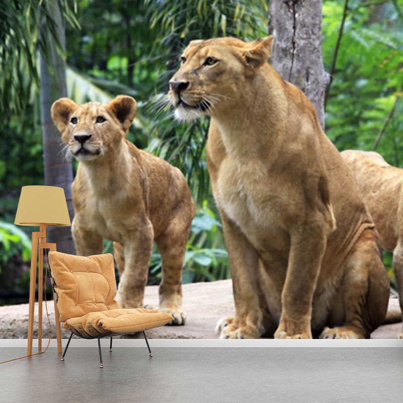 Green Tropical Wall Mural Decal Whole Lions in the Jungle Wall Art for Living Room