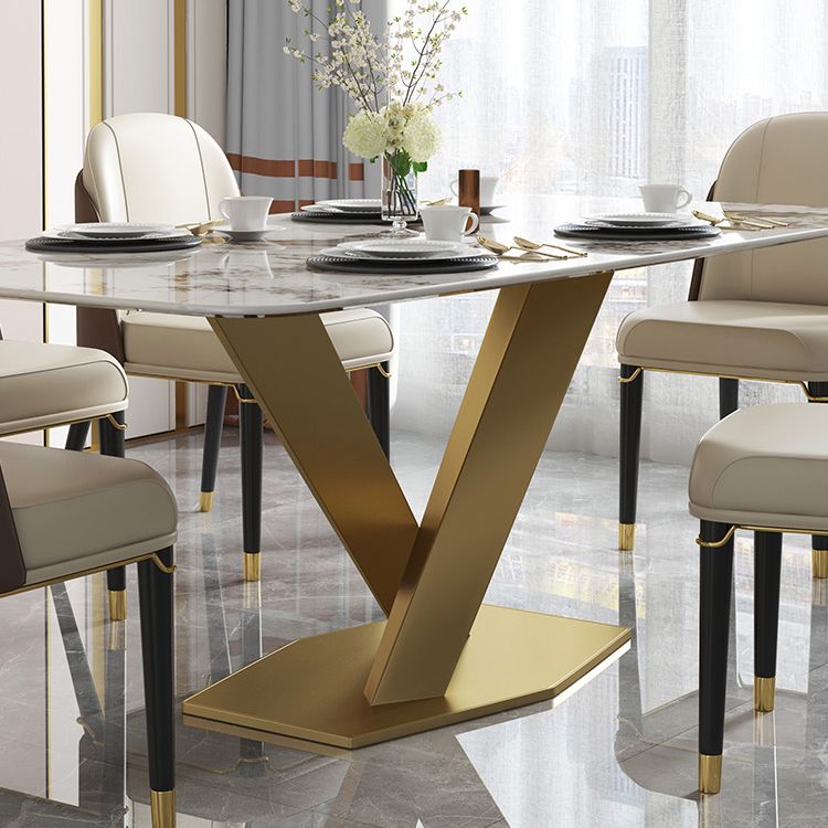Luxury Sintered Stone Top Table Rectangle Indoor Table with Gold Pedestal