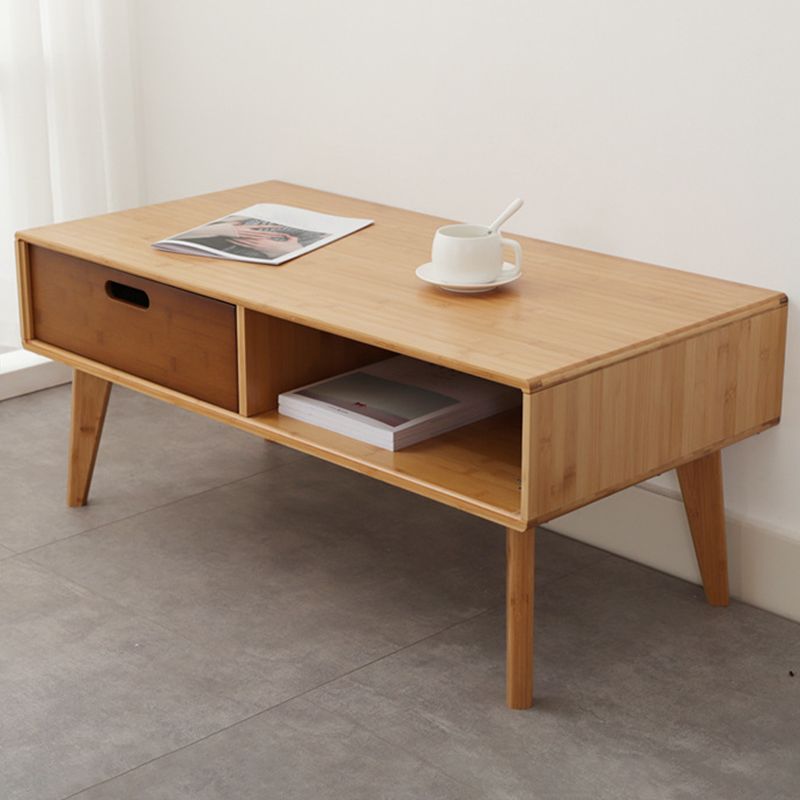 16.9" Tall Modern Wood 4-leg Base Rectangular Coffee Table with Drawers