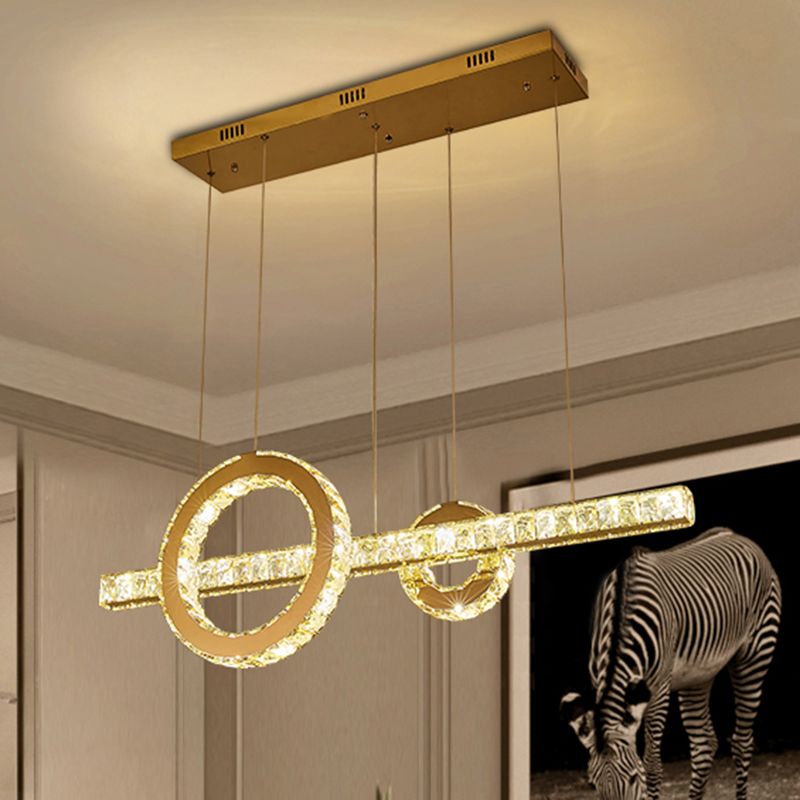 Beveled Cut Crystal Linear and Ring Hanging Light Minimalistic Clear LED Pendant Lighting Fixture