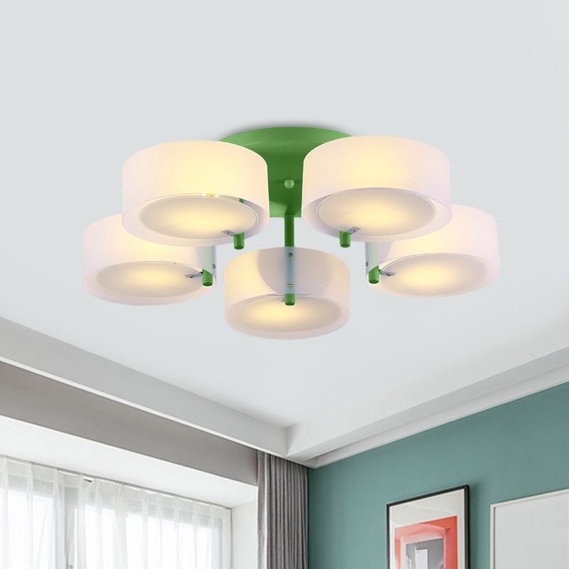 Plafonnier Semi-affleurant à tambour blanc, luminaire de plafond en verre de lait pour Loft Macaron pour salle d'étude
