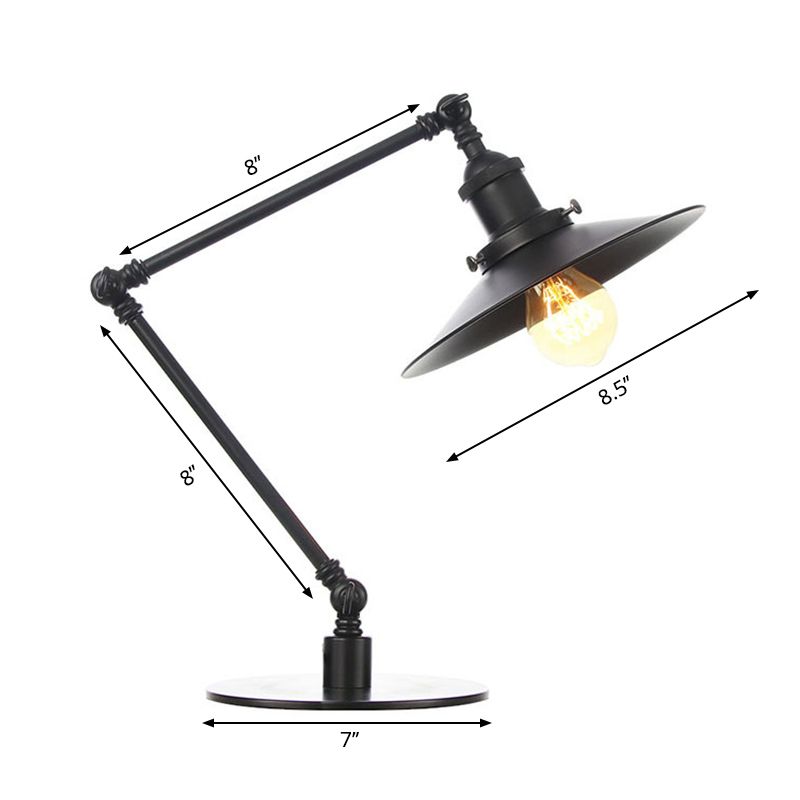 Metal Flared Shade Table Lamp Farmhouse Style 1 Light Adjustable Black/Brass Finish Table Lighting for Bedroom
