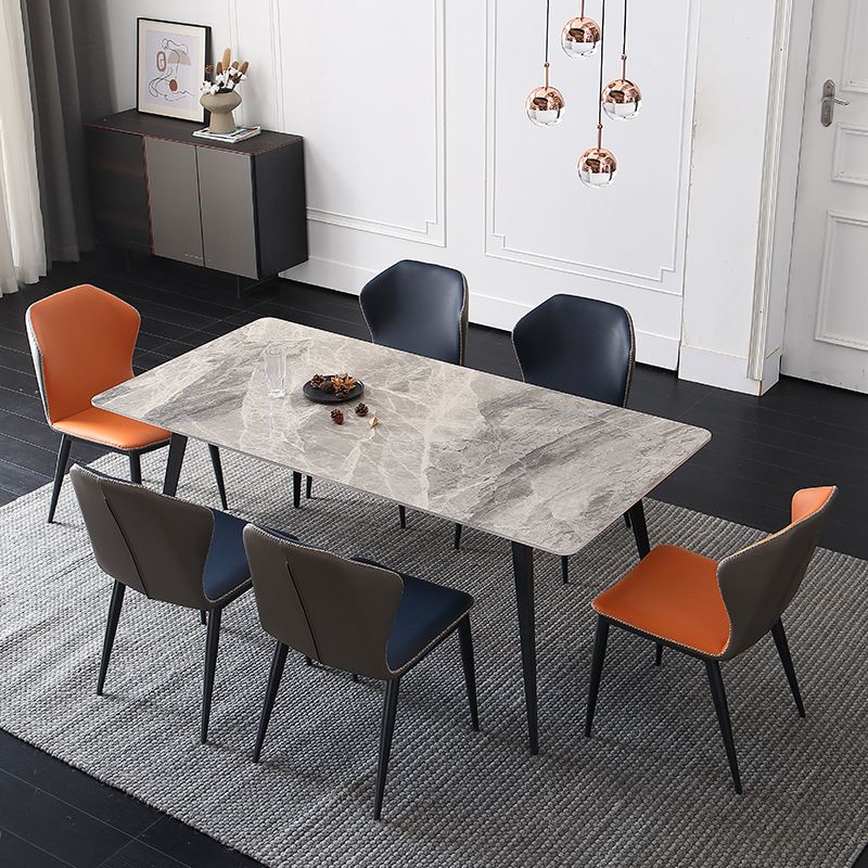 Stone Top Dining Table Rectangle Contemporary Dining Table with 4 Black Legs