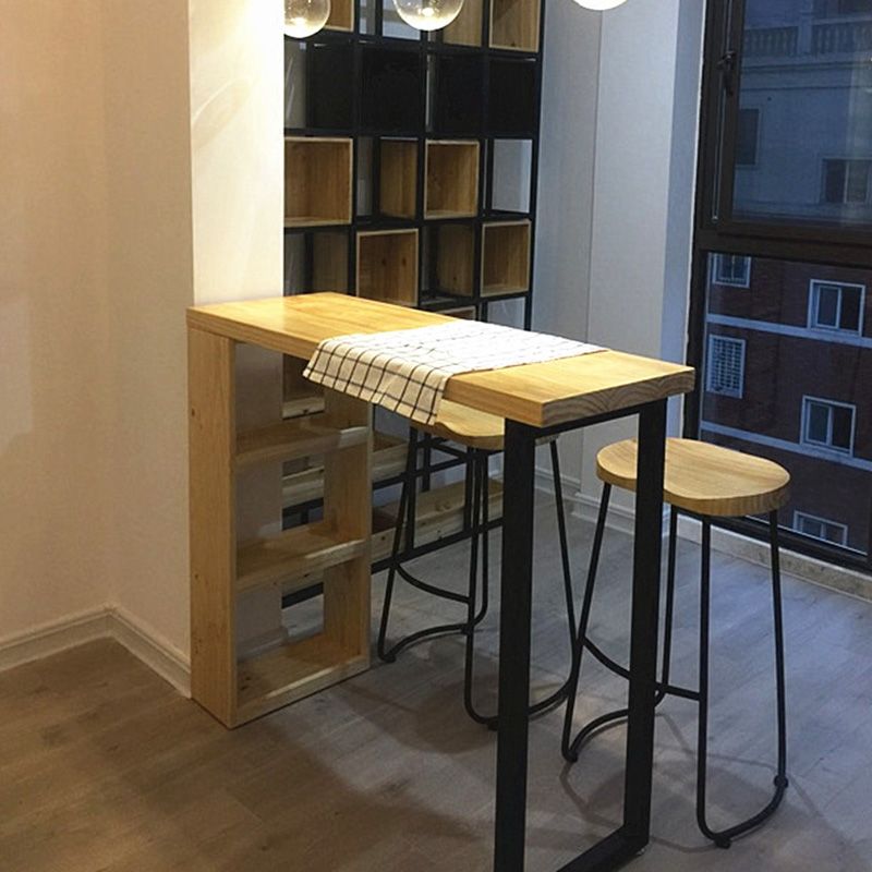 Rectangle Wood Top Counter Table Metal Black Legs Industrial Bar Table