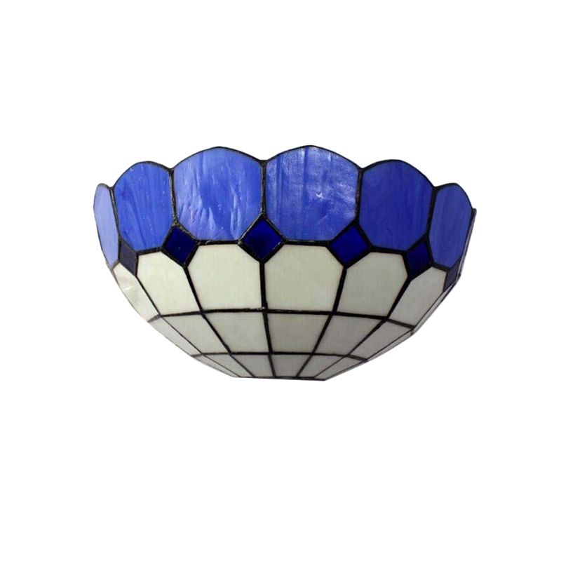 Tiffany Style Bowl Wall Sconce 2 Lights Art Glass Light Blue/Dark Blue Wall Light for Bedroom Lighting