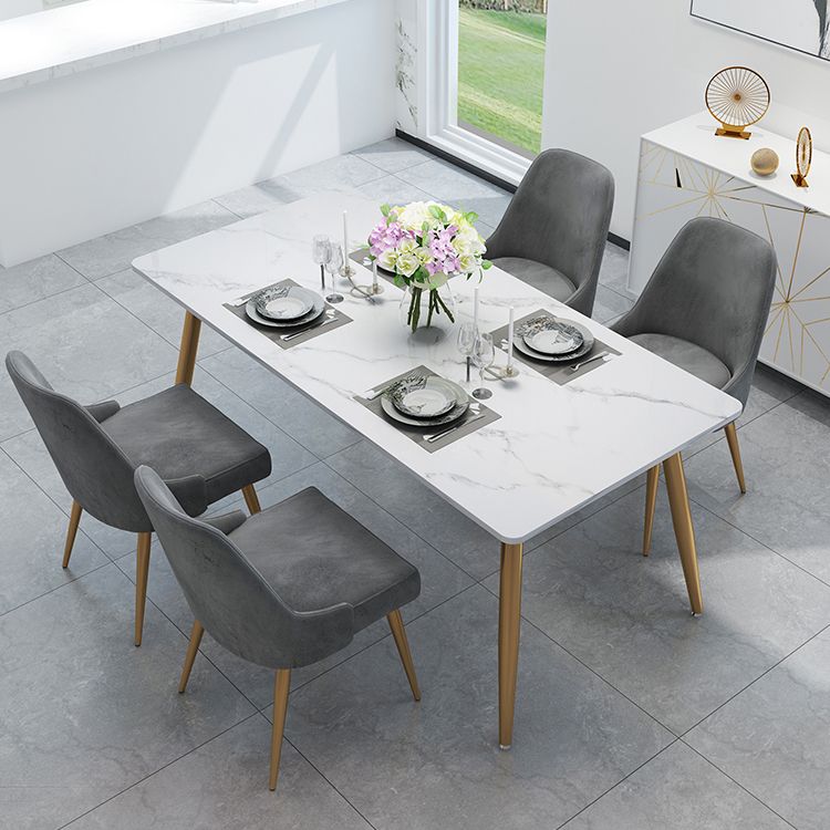 Stone Top Gold Base Dinner Room Kitchen Table Traditional Luxury Rectangle Dining Table