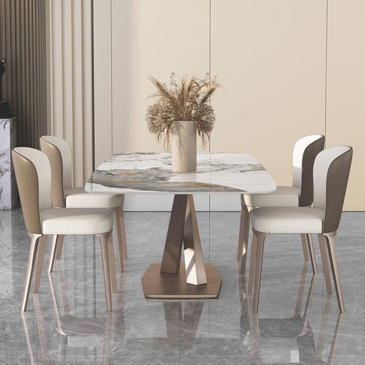 Tavolo da pranzo rettangolare contemporaneo in metallo tavolo da pranzo in pietra sinterizzata con base di piedistallo