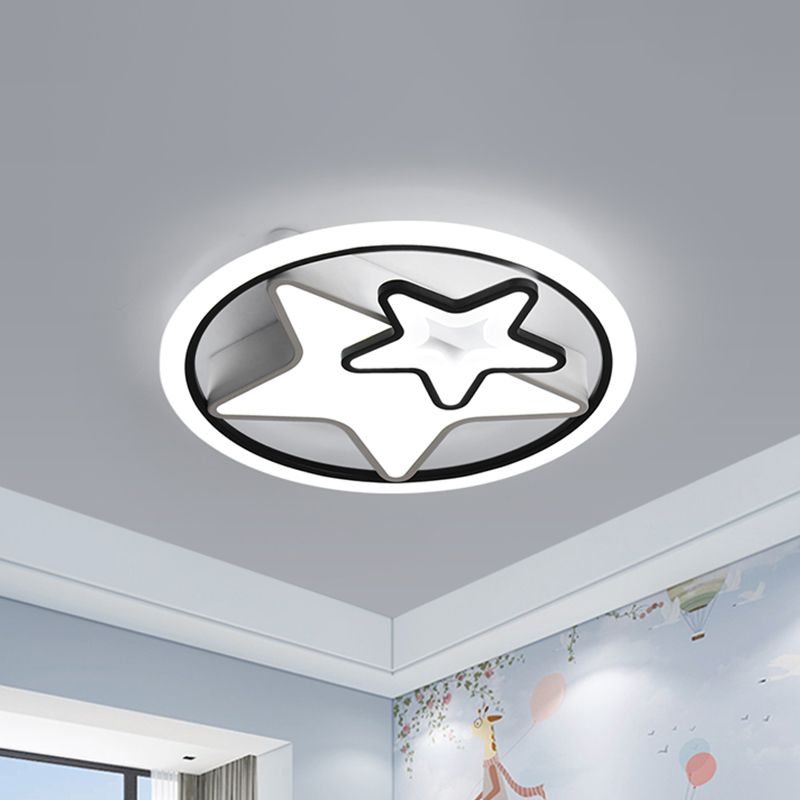 Dual Star Flush Lighting Nordic Acrylic LED Bedroom Ceiling Mounted Fixture in White and Black