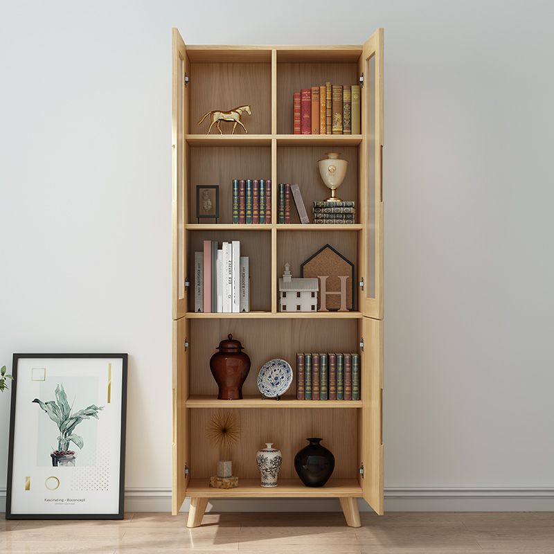 70.9" Tall Modern Natural Cabinet Solid Wood Chest with Glass Door
