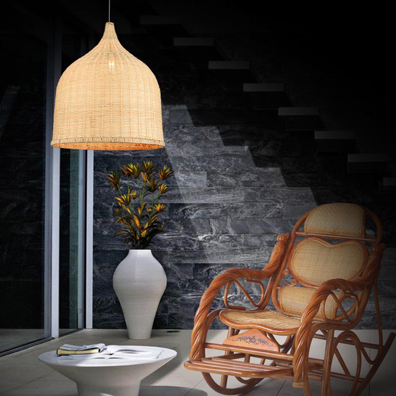 Rattan Shape Hanging Light Modern Minimalist Pendent Lighting Fixture for Dining Room