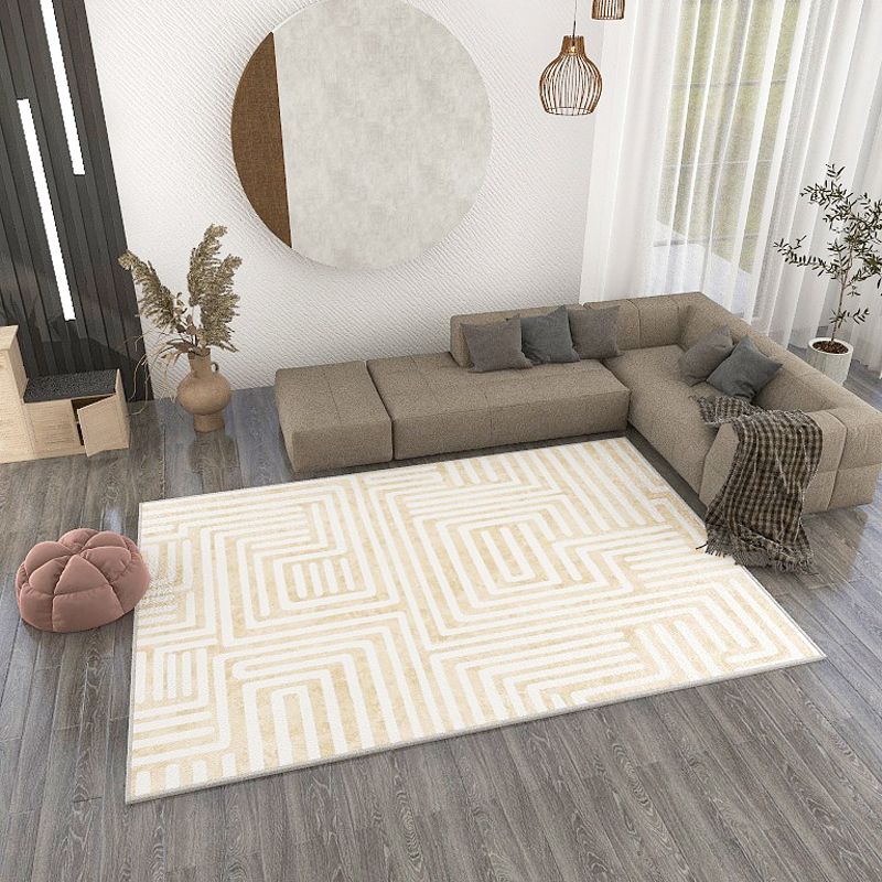 Solid Color Relaxing Area Rug Polyester Geometric Lines Print Rug Non-Slip Backing Indoor Rug for Living Room