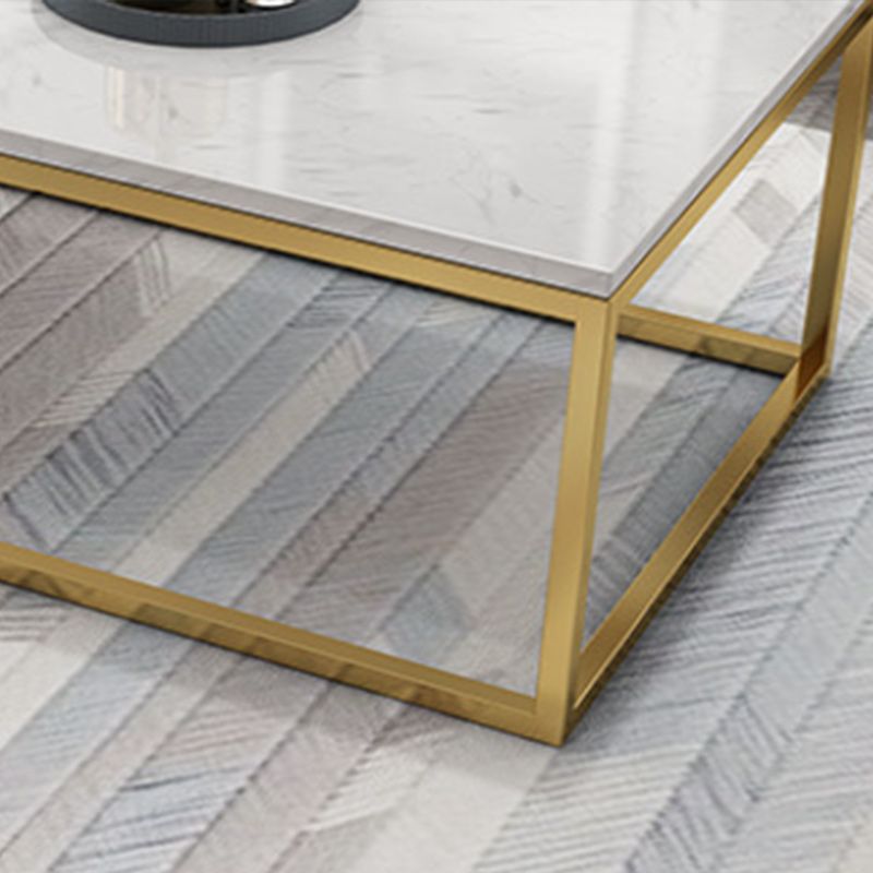 Glam Coffee Table with Metal Frame Base and Marble Top in White