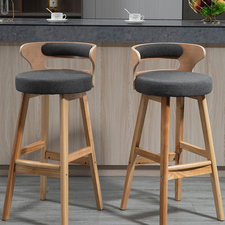 Scandinavian Wood Round Seat Stool Faux Leather Low Back Upholstered Counter Stool