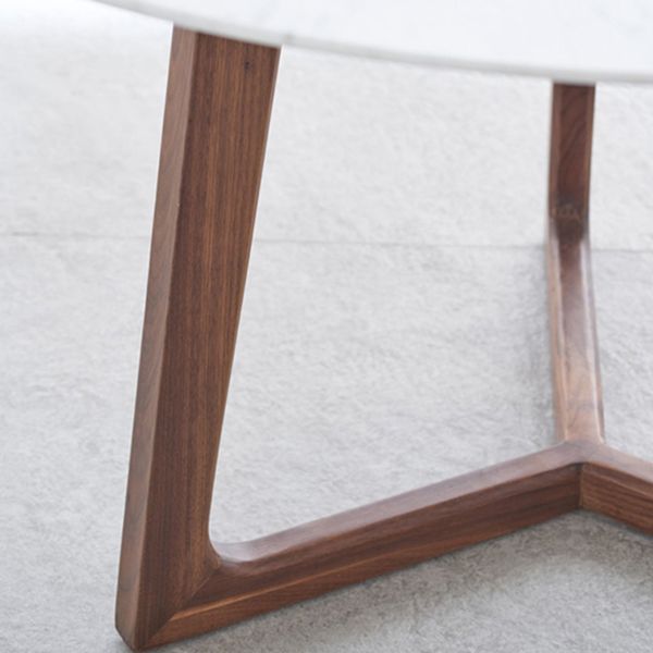 Solid Wood Sled Base Table Modern Round Dining Site Table with Stone Top