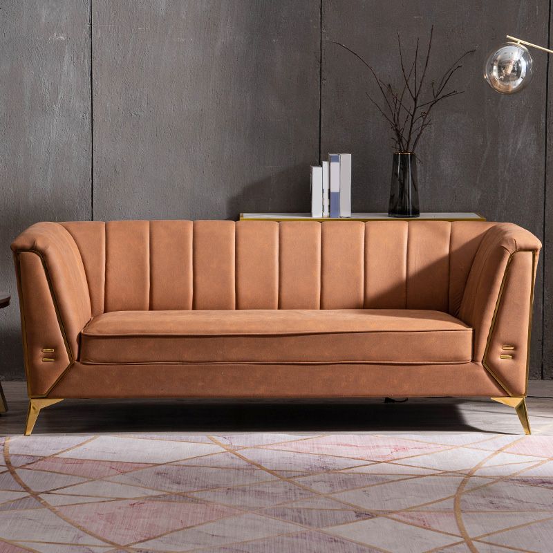 Faux Leather Modern Tuxedo Arm Sofa Standard Sofa with Sewn Pillow Back