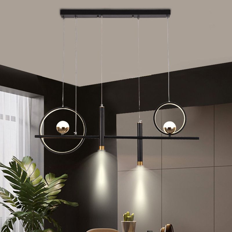 Black Geometrical over Island Lighting Simplicity Aluminum LED Hanging Lamp
