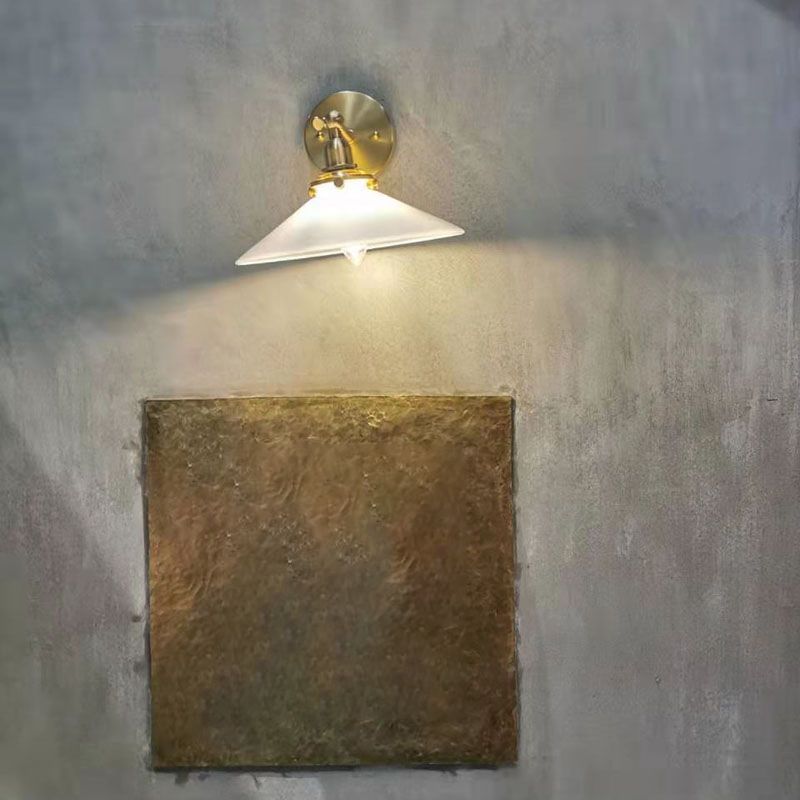 Industrial Style Flared Wall Lamp Light Glass 1 Light Wall Mounted Lighting in Gold