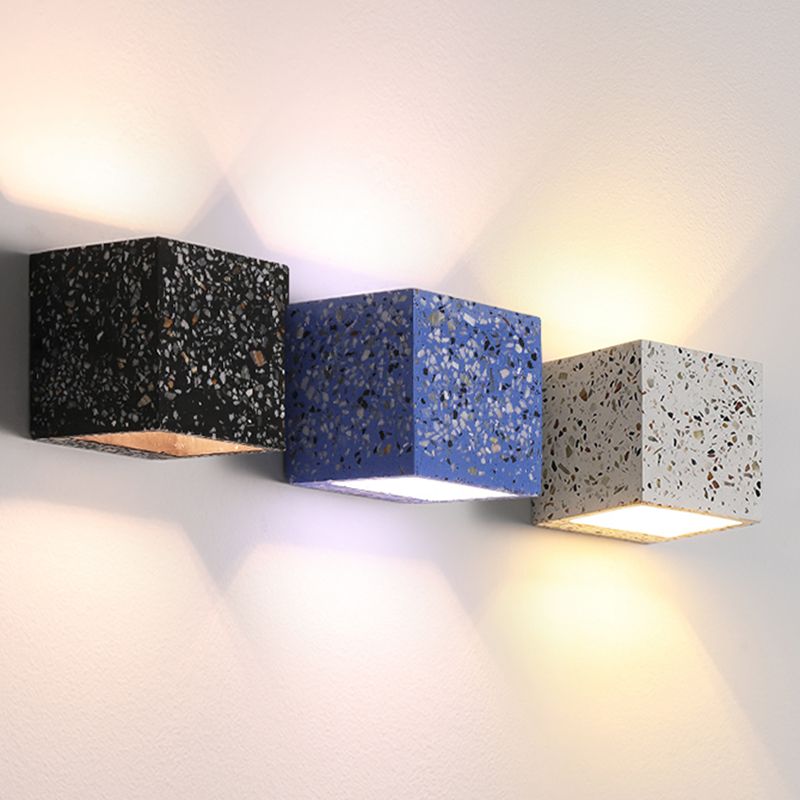 Lampada a monte a parete quadrata in pietra Lampada di applique in stile nordico per camera da letto