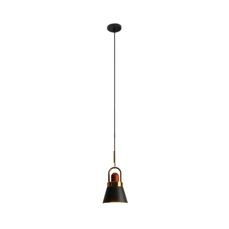 Taps toelopende schaduw bedming op hangende lamp metalen enkele macaron hanglamp in grijs/wit/roze met handvat en houtkurk