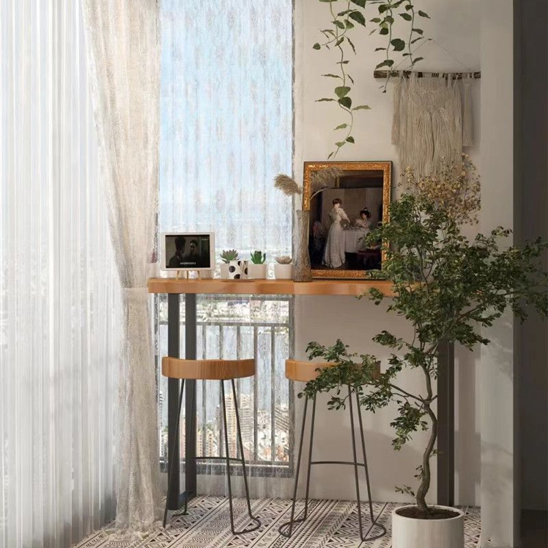 Rectangle Bar Dining Table Contemporary Wood Bar Table with Black Sled Base