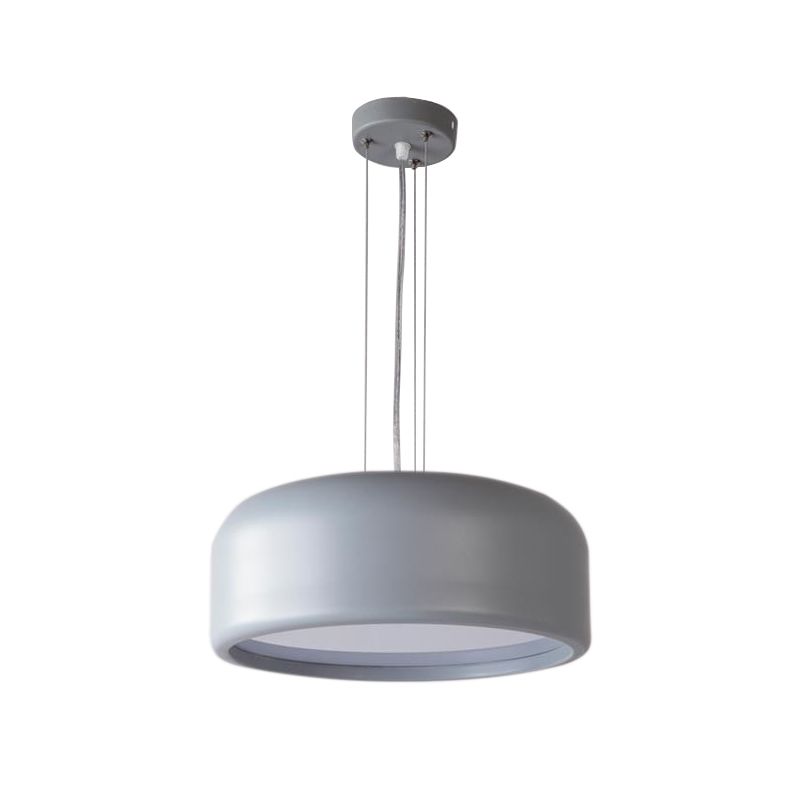 Drum Pendant Lamp Modern 1 Light Acrylic Grey/Coffee Hanging Ceiling Light for Living Room with Recessed Diffuser, 14"/19"/23.5" Wide