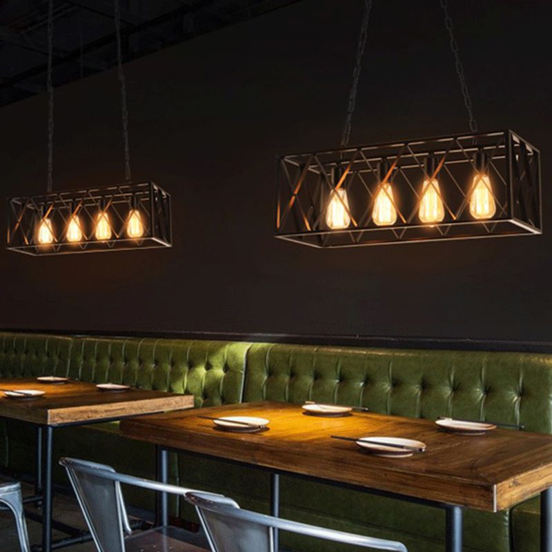 Black Industrial Island Pendant Lighting Cross Framed Box Iron Island Ceiling Light for Dining Table