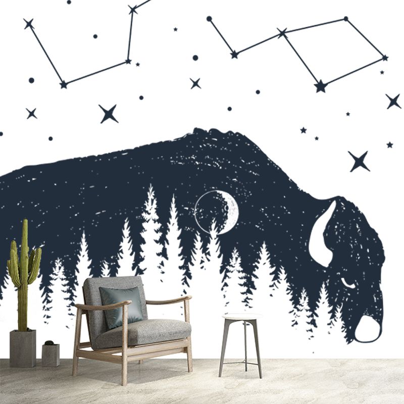 Black-White Taurus Mural Decal Moisture Resistant Wall Decor for Living Room, Custom Print