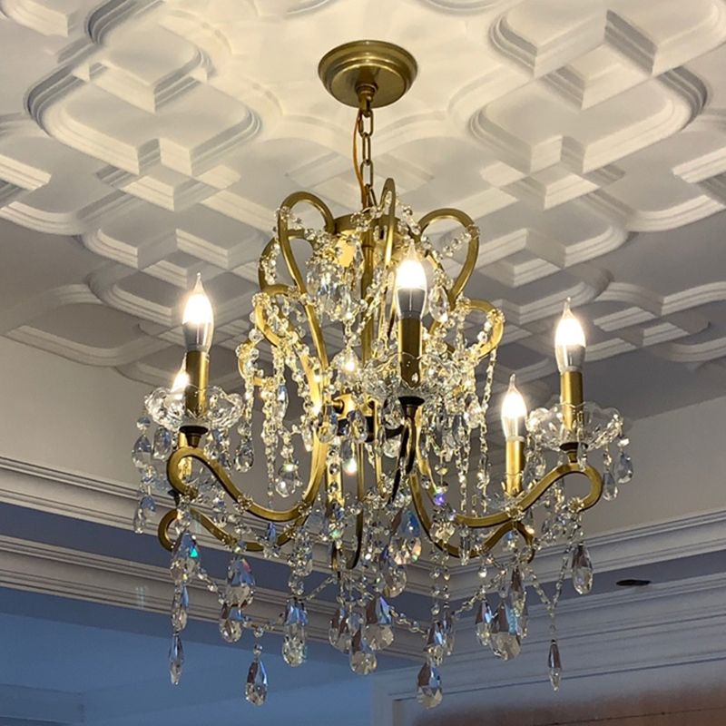 Traditional Crown Chandelier Lighting Crystal Pendant Light with Metallic Candlestick