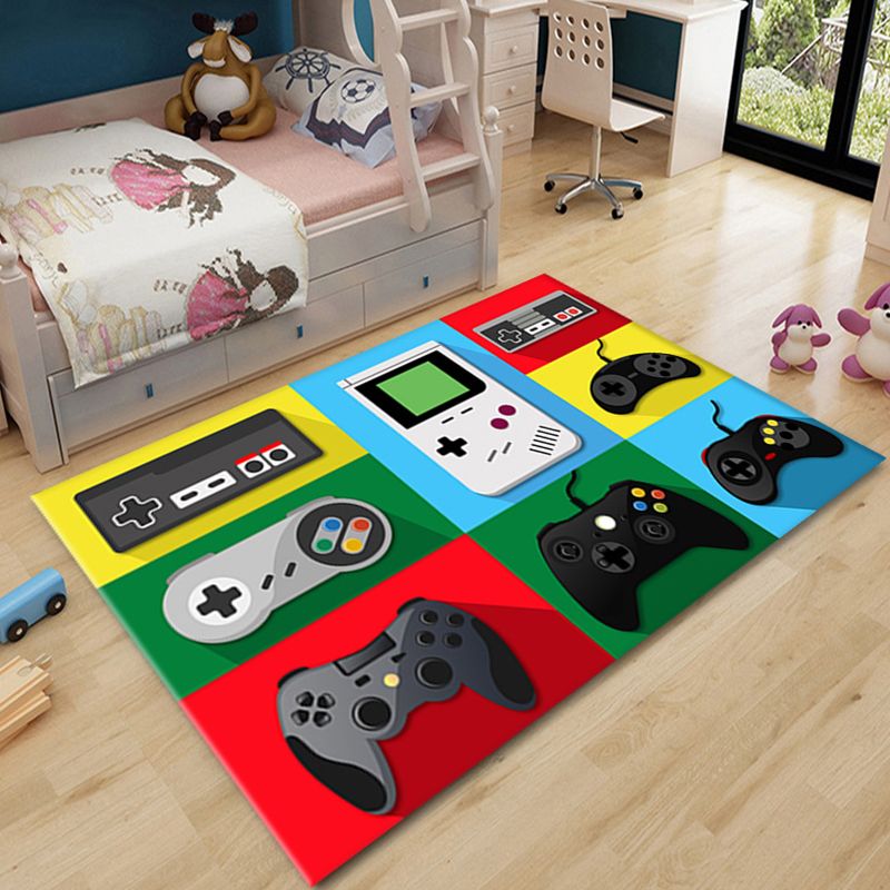 Multicolor Living Room Carpet Modern Game Machine Printed Area Rug Polyester with Easy Care Rug