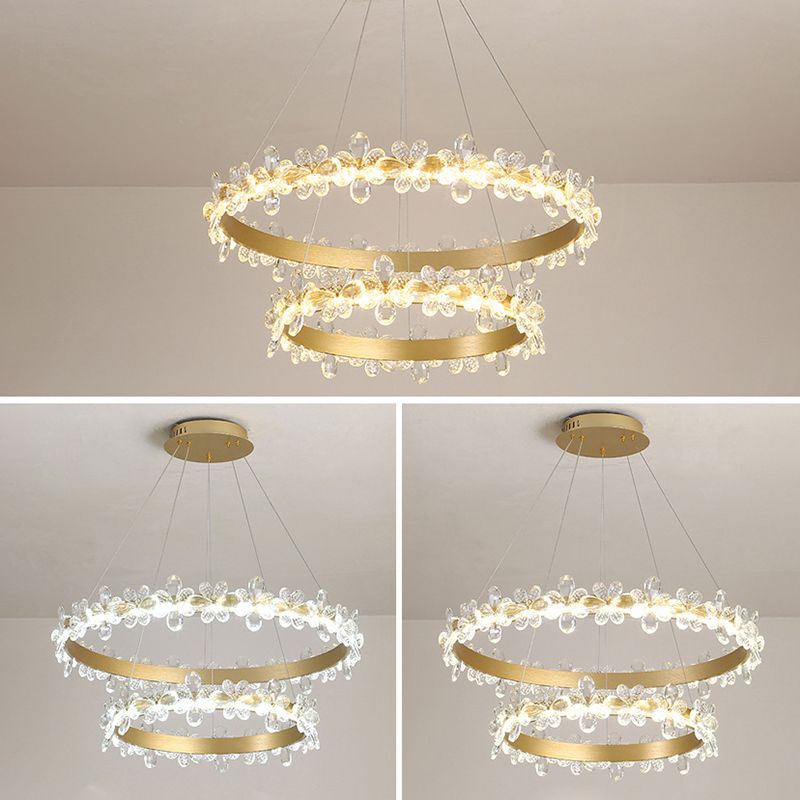 Lámpara circular de la escalera flores cristal