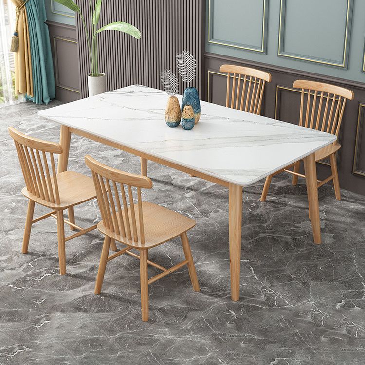 Moderno comedor de piedra sinterizada con mesa rectangular y muebles de mesa de comedor de base de madera