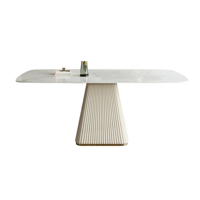 Stone Top Dining Table Rectangle Dining Table with Pedestal Base in White