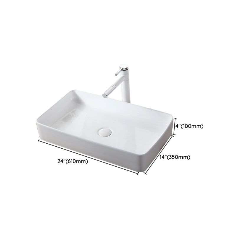 Modern Vessel Bathroom Sink Rectangular Porcelain Drain Vessel Sink(Not Included Faucet)