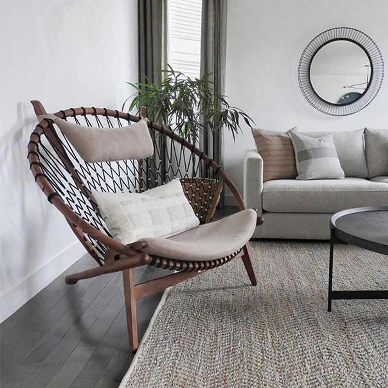 Scandinavian Papasan Chair Solid Color Wooden Papasan Chair for Living Room