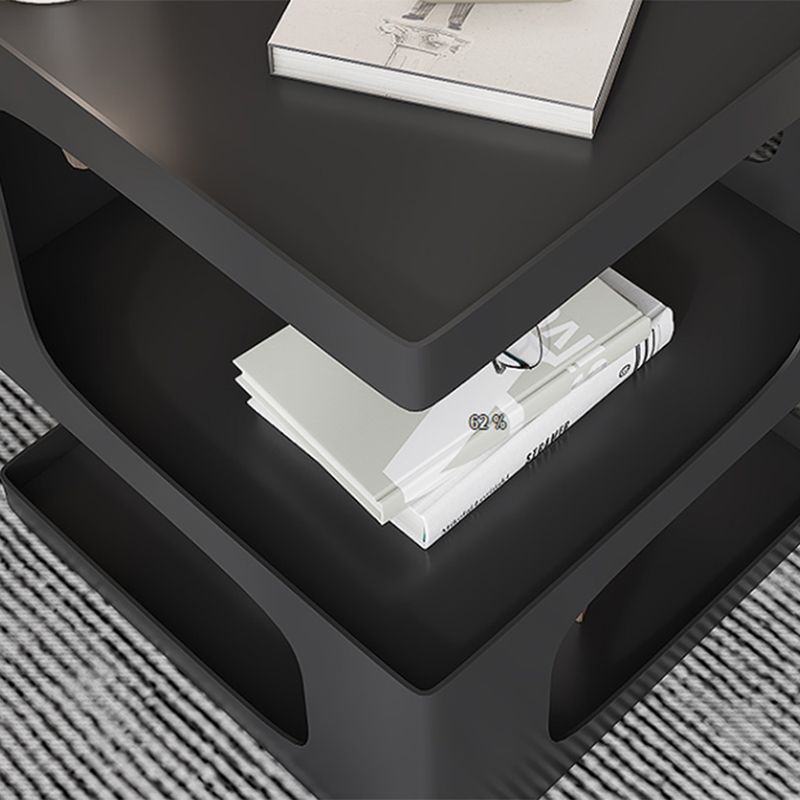 Contemporary Sofa Side Accent Table Metal Square with Storage Block Living Room