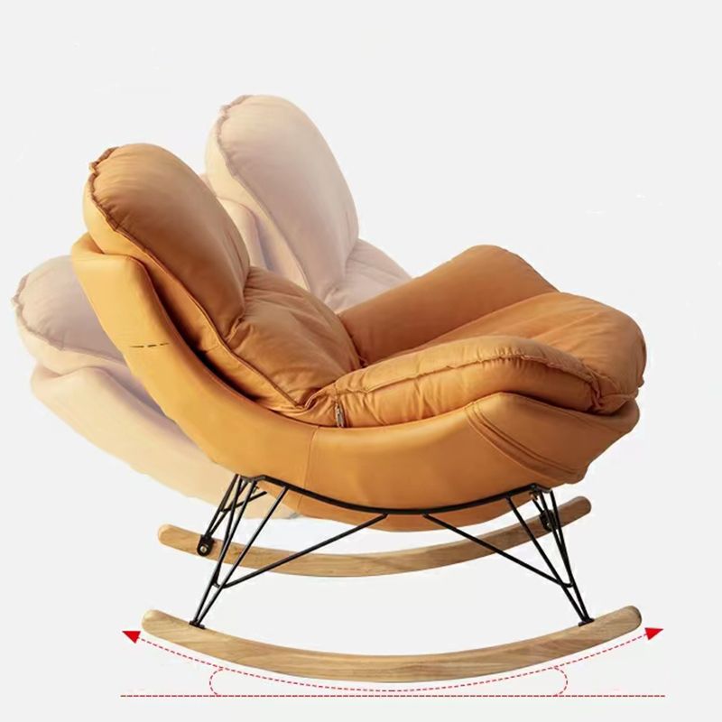 Modern Plain Rocking Accent Chair Faux Leather Dark Legs Rocker Chair with Ottoman