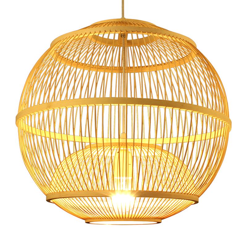 Luz de techo colgante de globo bambú moderno 1 colgante de suspensión beige ligera