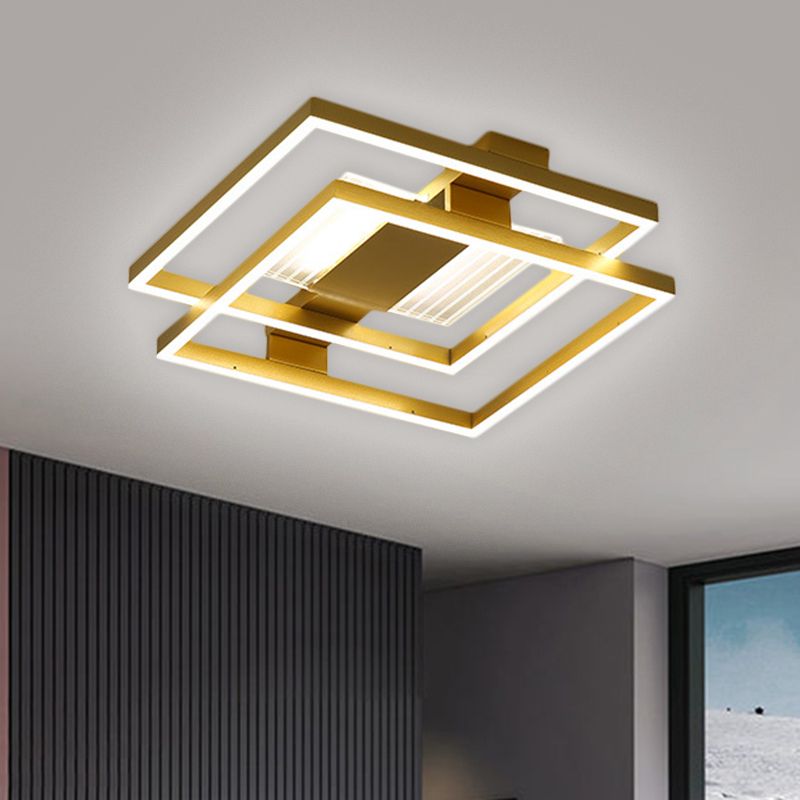 Metal Stacked Square Ceiling Flush Modern LED Flush Mount Lamp Fixture in Gold, White/3 Color Light
