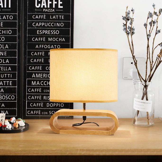 Tissu tambour lecture livre clair contemporain 1 lampe de bureau légère en blanc avec base en bois