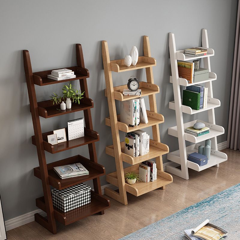 Open Back Ladder Bookshelf Wooden Bookcase with Shelves for Study Room
